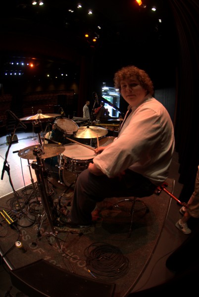 Paul Healey testing out the drums during a sound check - St. George's School